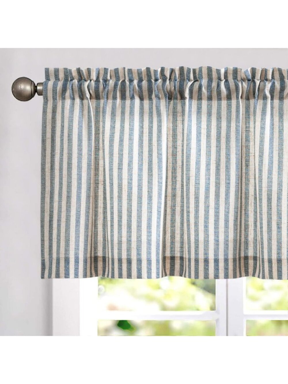 Rustic Farmhouse Linen Stripe Valance - Light Filtering Rod Pocket Window